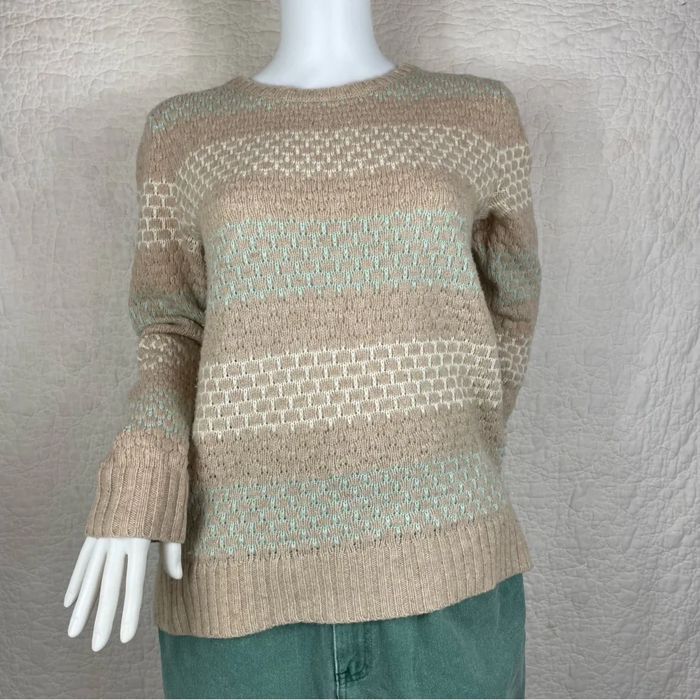 💖5/$25 J.Crew Lambswool Blend Striped Honeycomb Stitch Sweater Women Size S - Picture 3 of 13